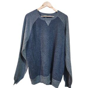 Orvis XL Herringbone Pattern Mens Crew Neck Sweater Gray & Navy  100% Cashmere